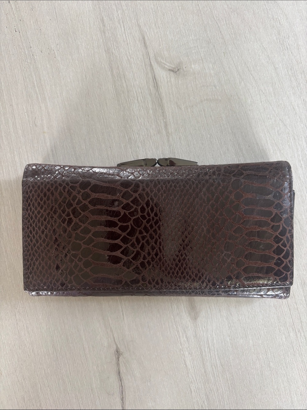 Danier Dark Brown snake-Embossed Leather Clutch Wallet